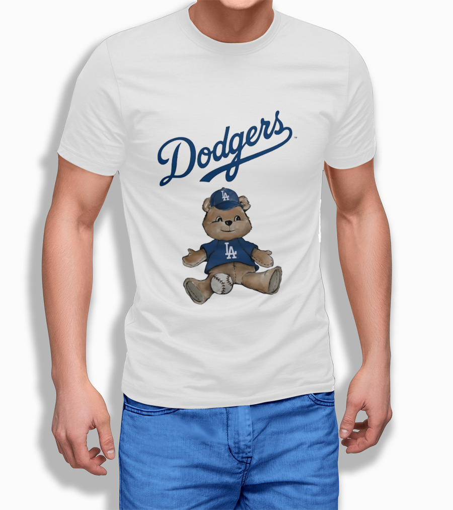 Los Angeles Dodgers Teddy Bear With Baseball And Dodgers LA Cap T-Shirt