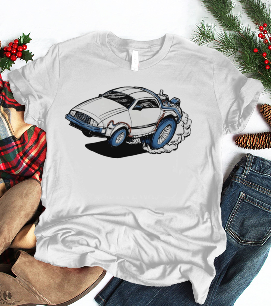 Doc Brown's DeLorean Rat Fink Hot Rod No Time To Lose Racing Car Classic Drawing T-Shirt