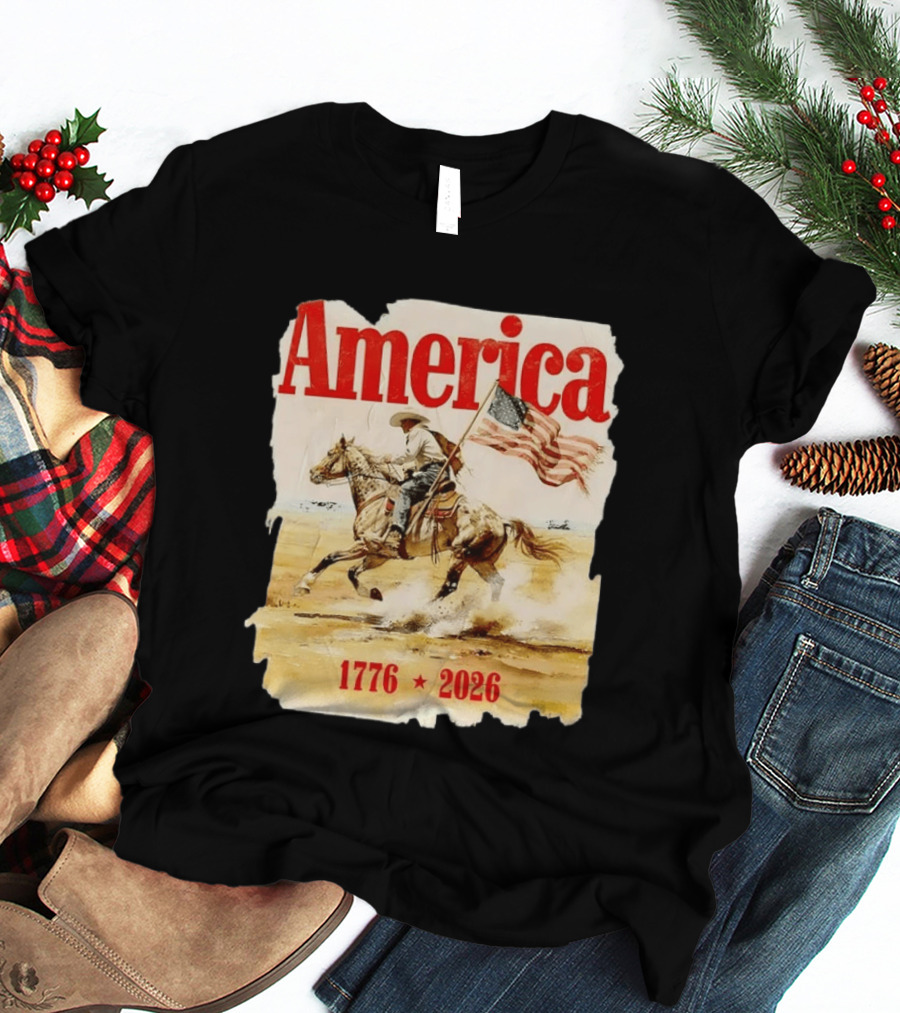 America 1776 2026 Cowboy Horse American Flag Iconic Historical T-Shirt