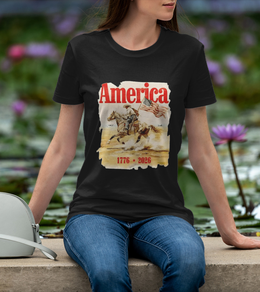 America 1776 2026 Cowboy Horse American Flag Iconic Historical T-Shirt