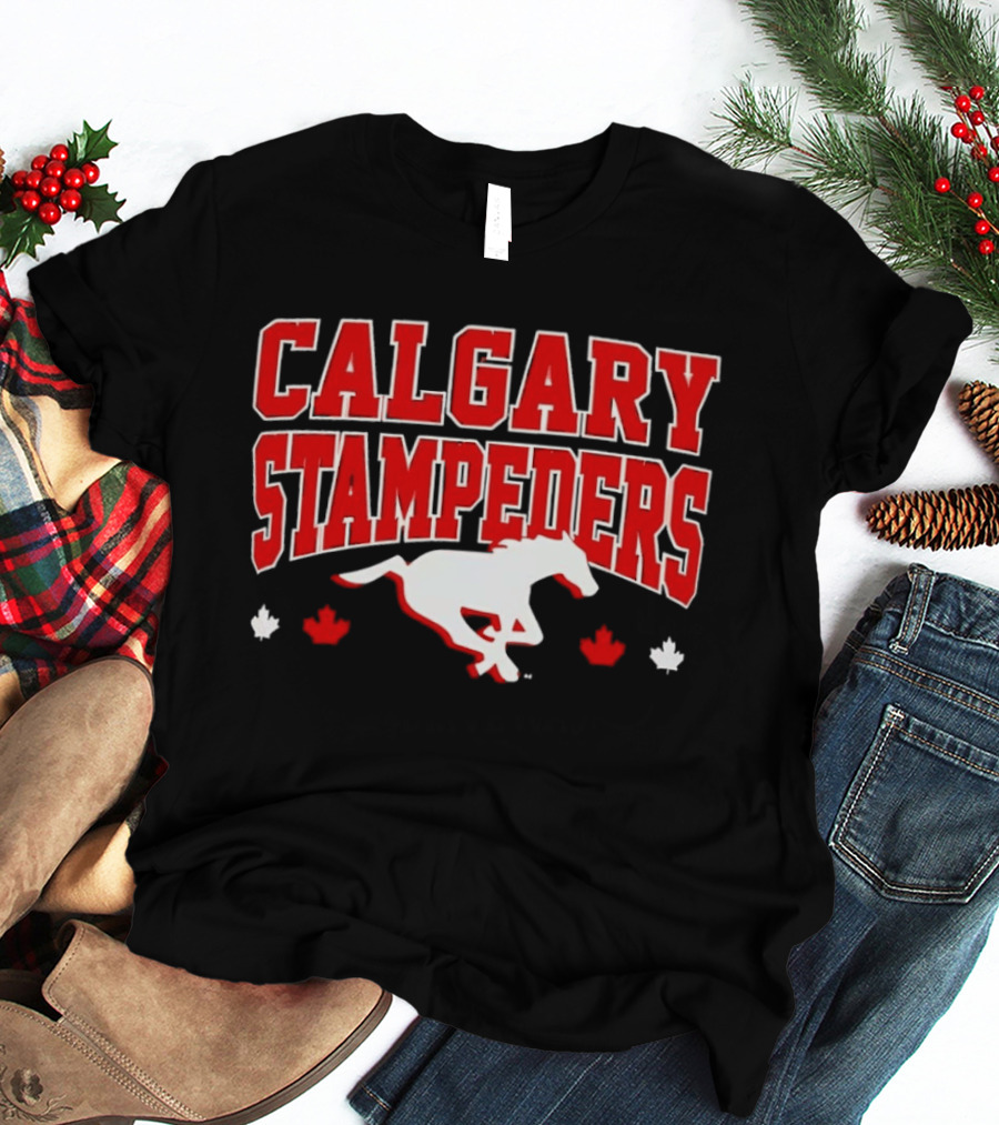 Calgary Stampeders Running Horse Maple Leaf Red Team Spirit T-Shirt