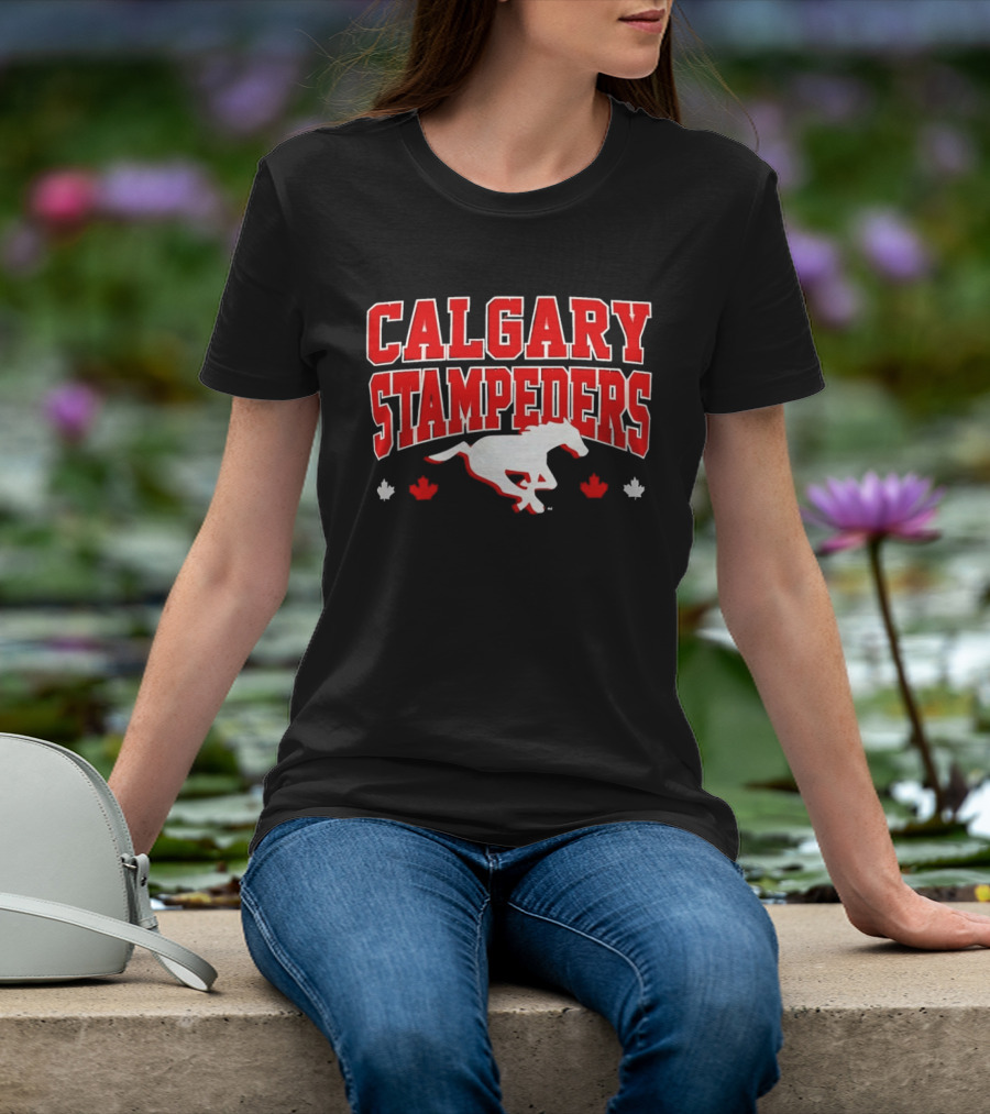 Calgary Stampeders Running Horse Maple Leaf Red Team Spirit T-Shirt