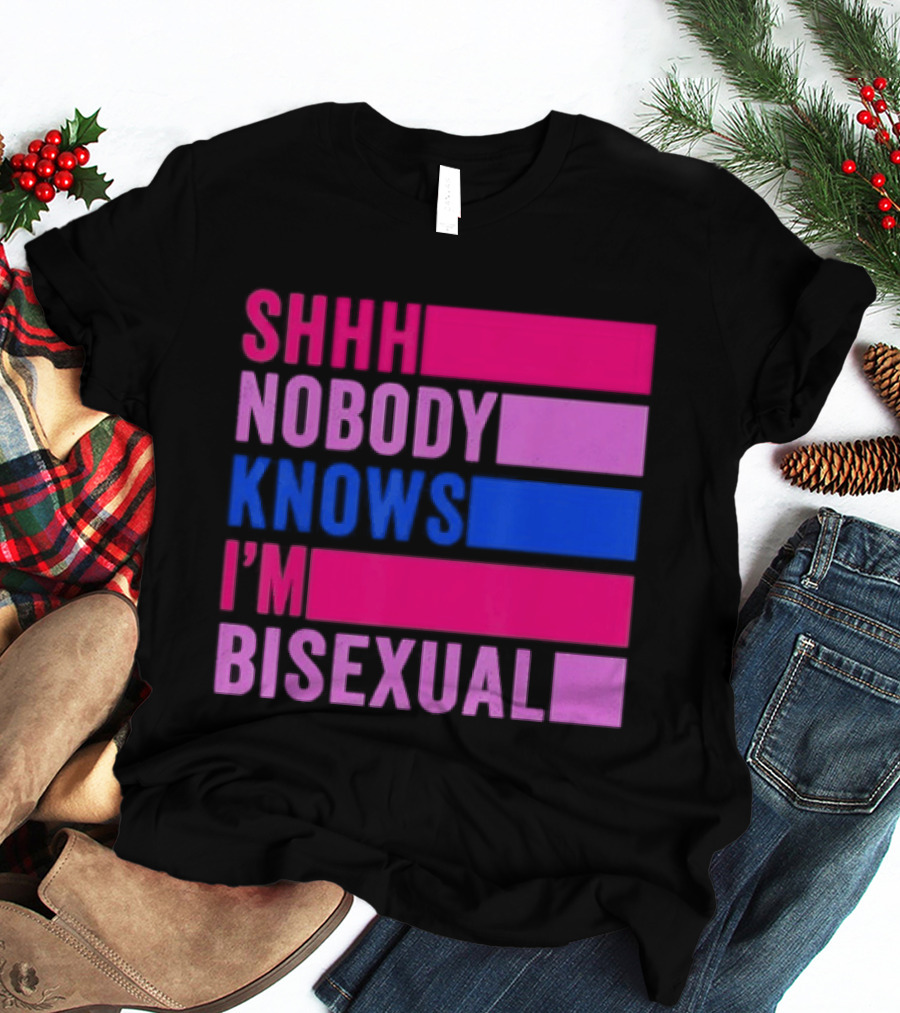 Shhh Nobody Knows I'm Bisexual Bright Colorful Text Pride T-Shirt