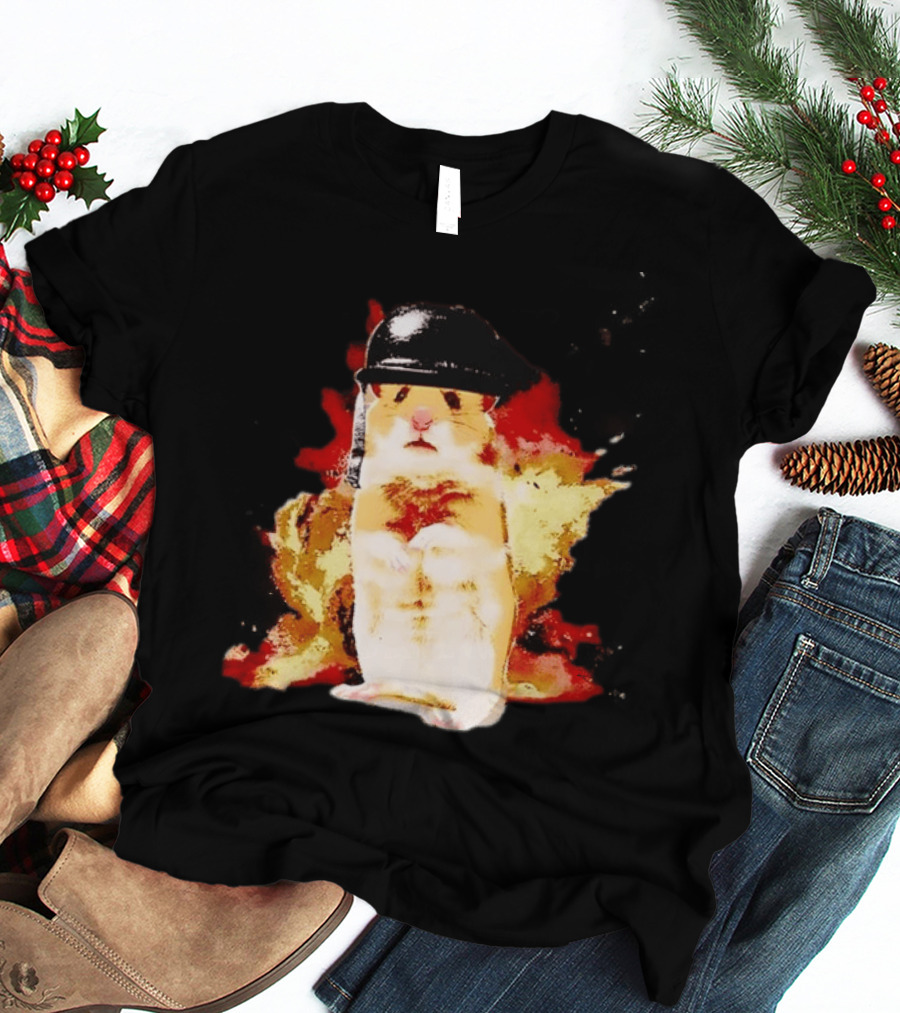 Shocked Hamster Military Helmet Watercolor Explosion T-Shirt
