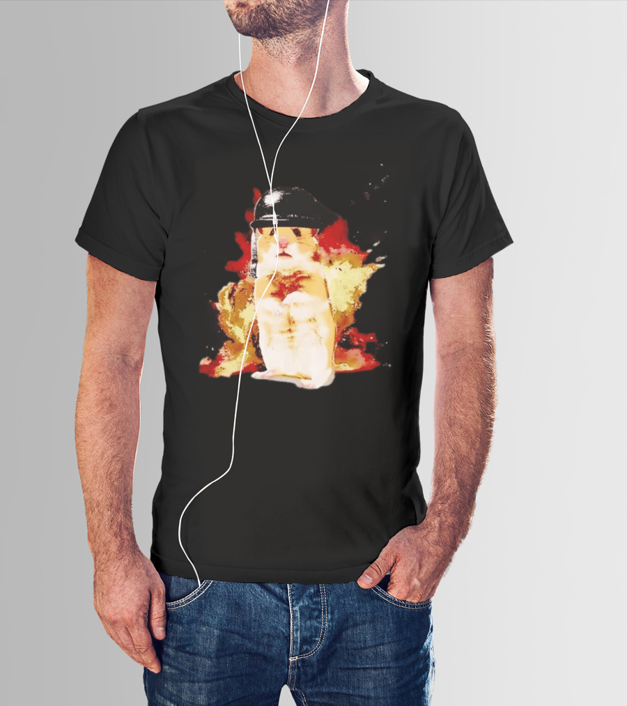 Shocked Hamster Military Helmet Watercolor Explosion T-Shirt