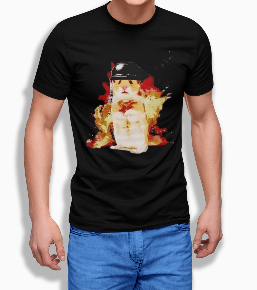 Shocked Hamster Military Helmet Watercolor Explosion T-Shirt