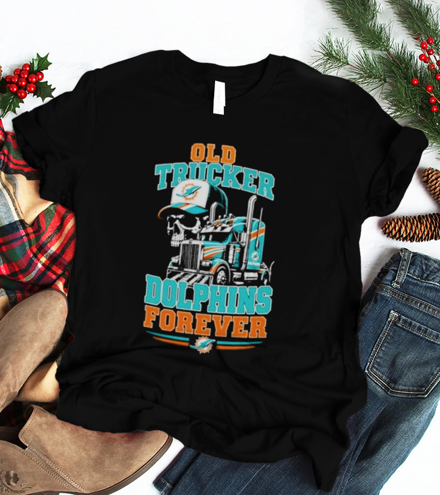 Old Trucker Dolphins Forever Skull T-Shirt