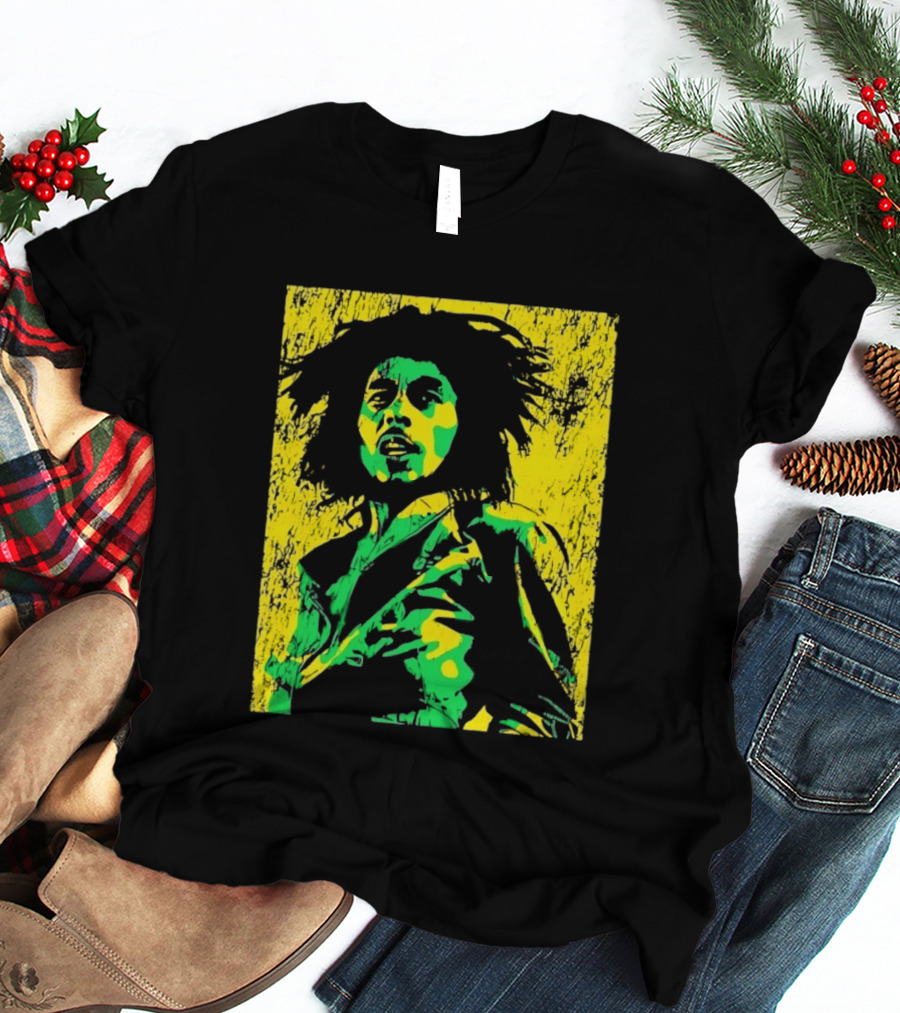 Bob Marley One Love Reggae Art Green Yellow T-Shirt