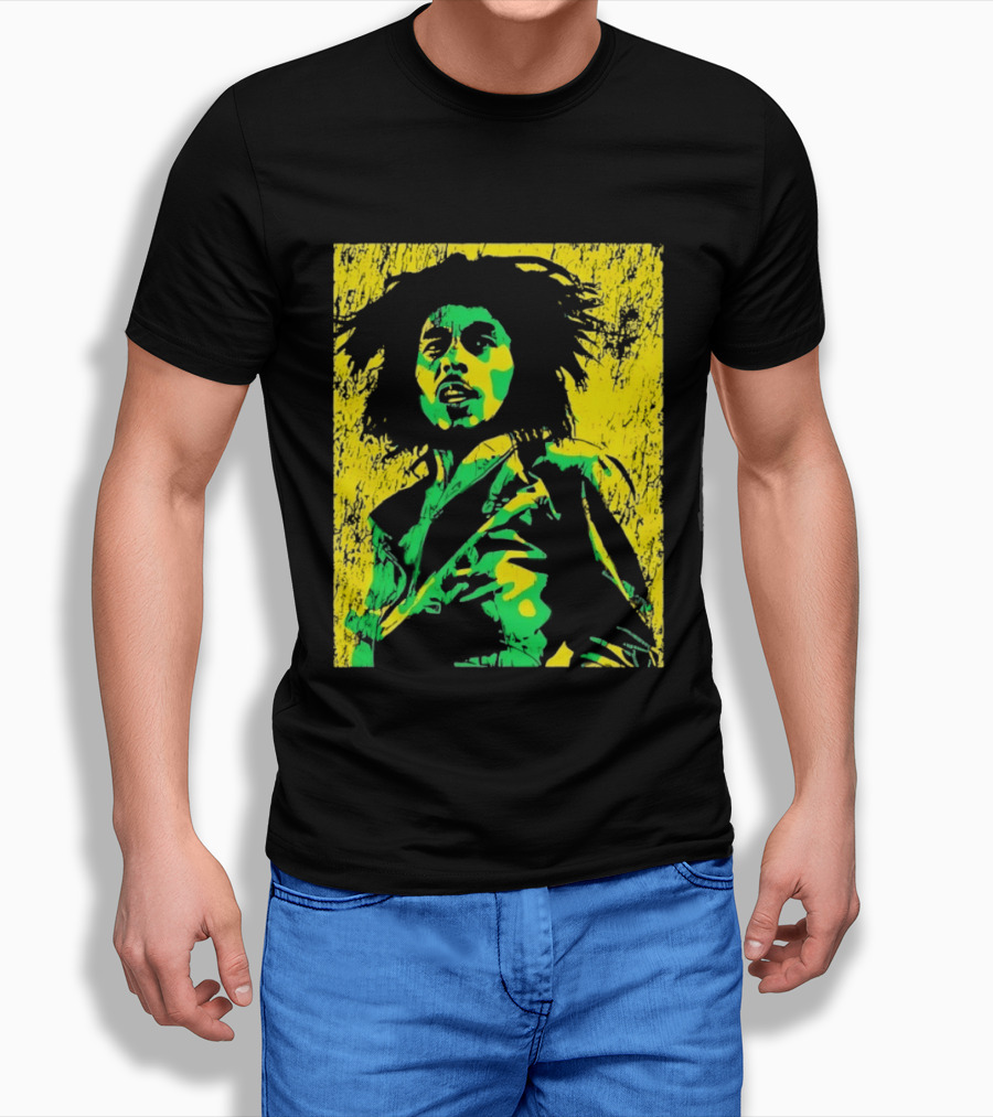 Bob Marley One Love Reggae Art Green Yellow T-Shirt