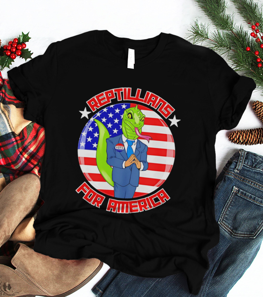 Reptillians For America Vote Lizard In Suit With American Flag T-Shirt