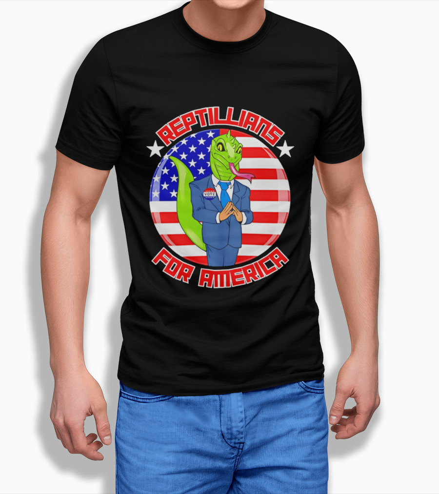 Reptillians For America Vote Lizard In Suit With American Flag T-Shirt