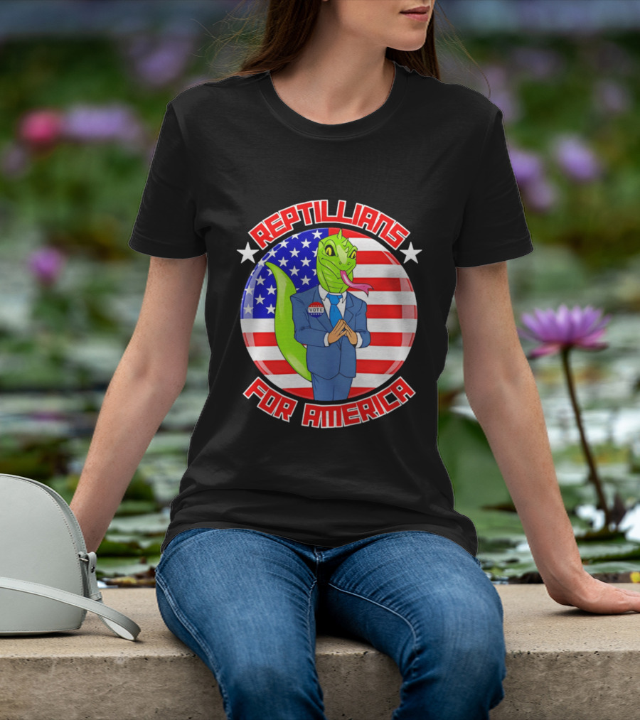 Reptillians For America Vote Lizard In Suit With American Flag T-Shirt