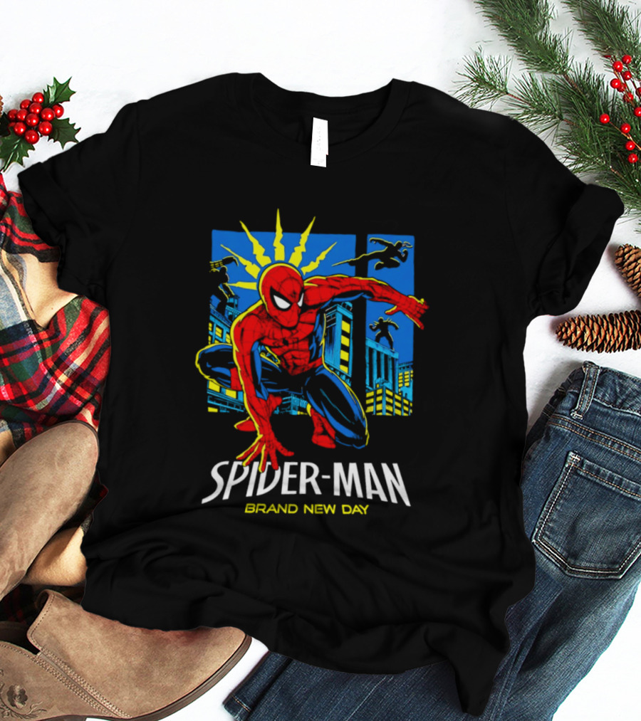 Spider Man Brand New Day Marvel Comics Dynamic Cityscape Action T-Shirt