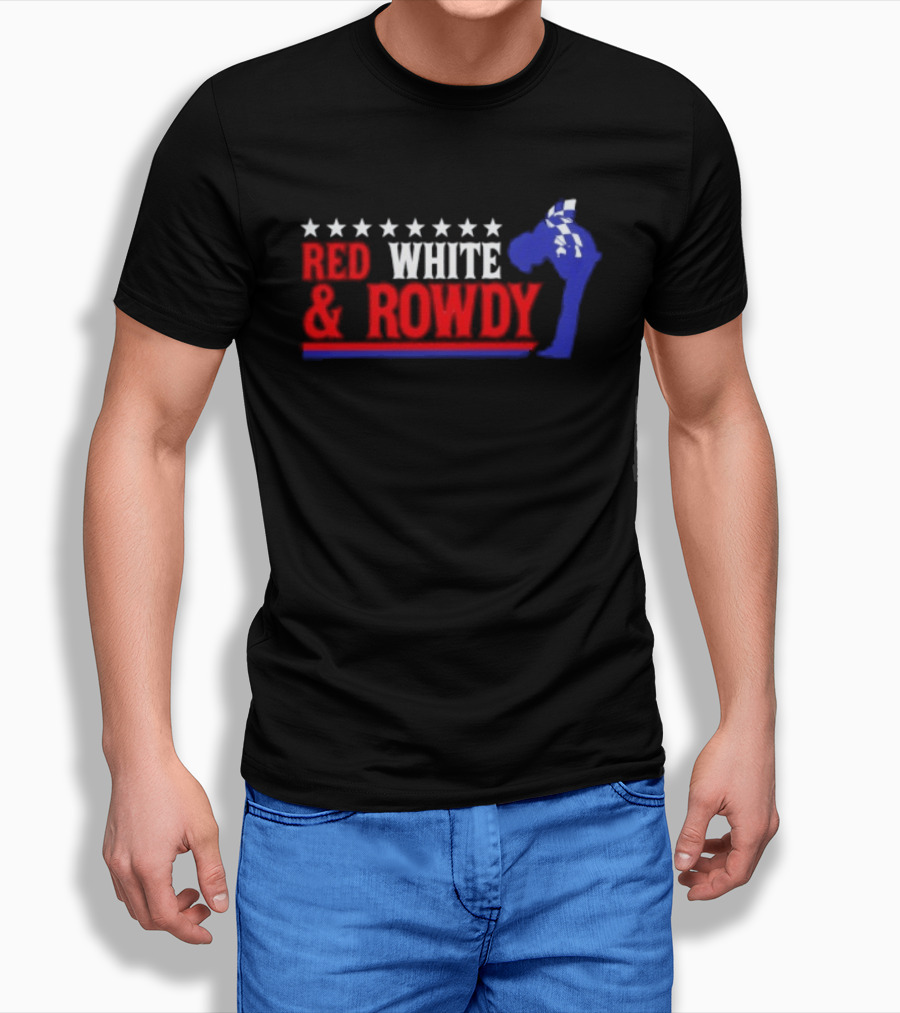 Red White & Rowdy Kyle Busch Racing Stars And Checkered Flag T-Shirt
