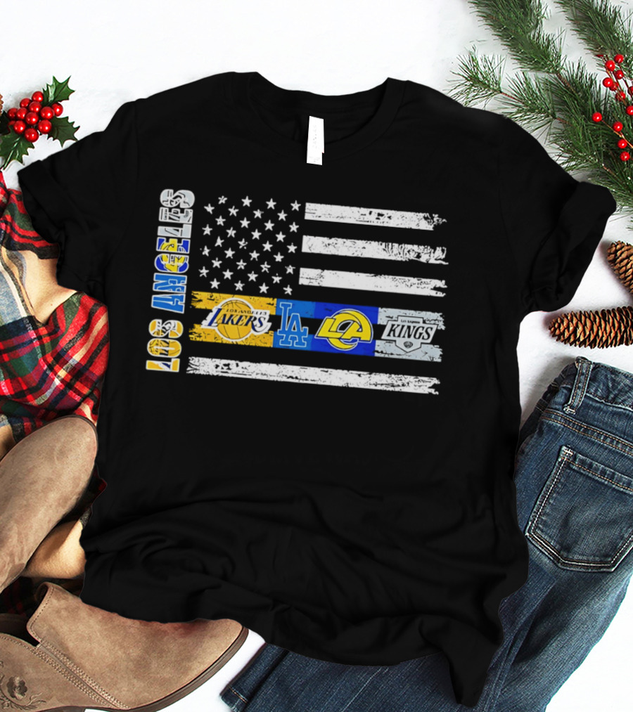 Los Angeles Lakers Dodgers Rams Kings Flag Stars And Stripes T-Shirt