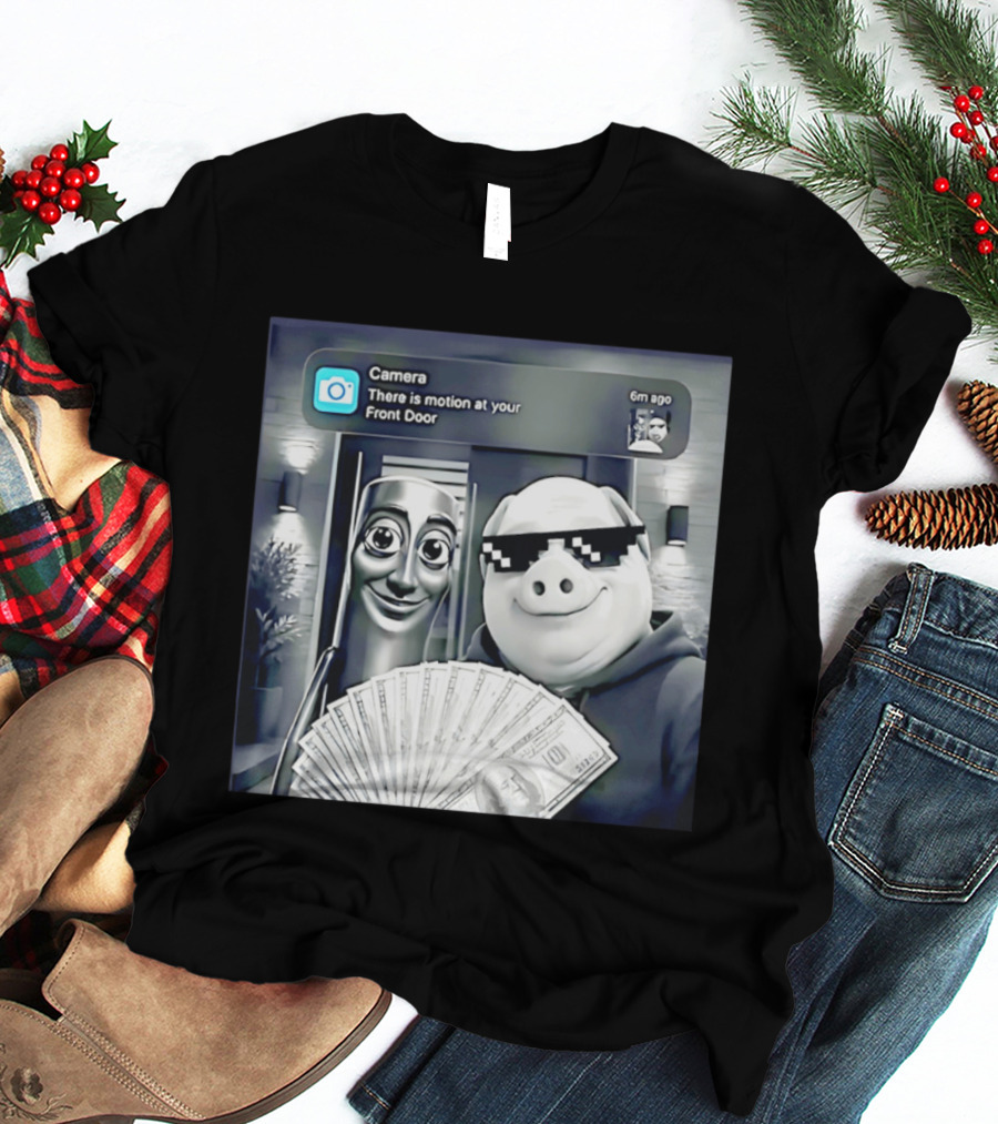 Tung Tung Tung Sahur John Pork Black Glasses Meme Camera Motion At Your Front Door T-Shirt