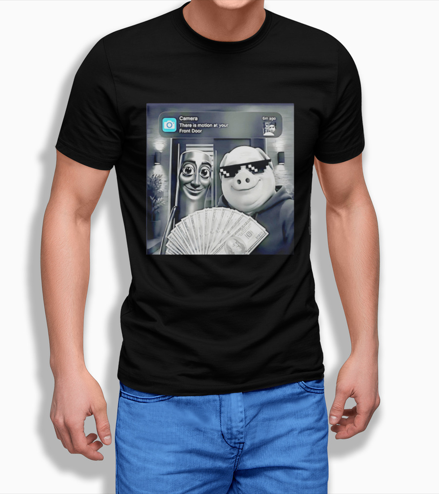 Tung Tung Tung Sahur John Pork Black Glasses Meme Camera Motion At Your Front Door T-Shirt