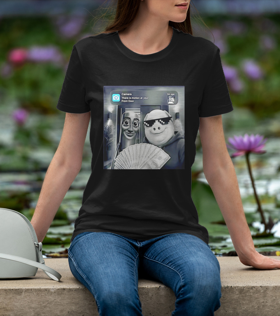 Tung Tung Tung Sahur John Pork Black Glasses Meme Camera Motion At Your Front Door T-Shirt