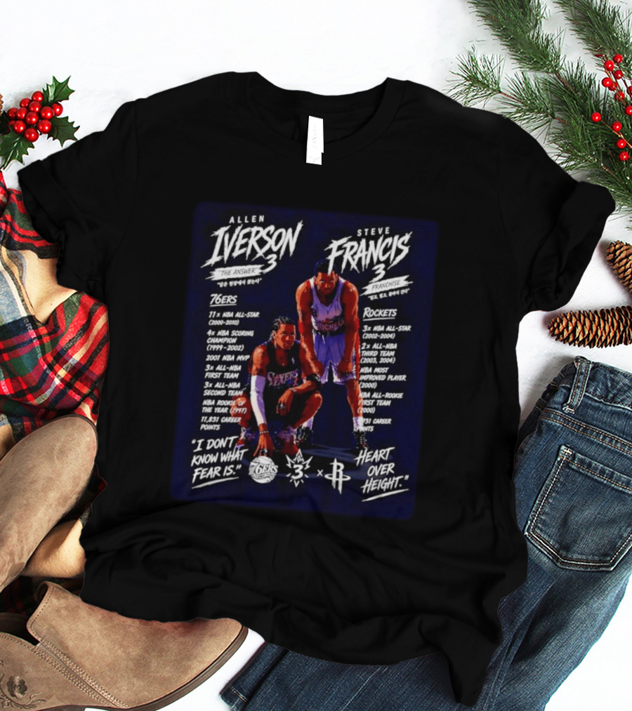 Allen Iverson Steve Francis 3 NBA 76ers Rockets All Star Fearless Heart Over Height T-Shirt