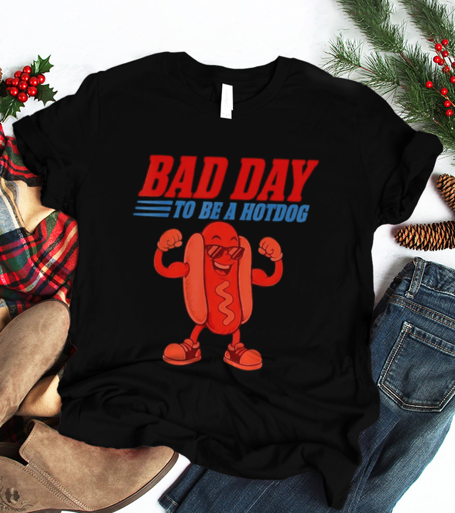 Bad Day To Be A Hotdog Sunglasses Cartoon T-Shirt