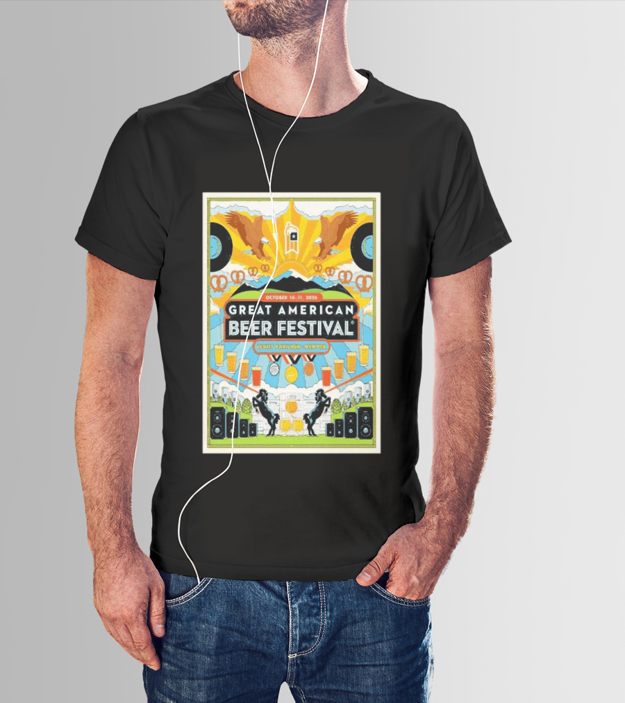 Great American Beer Festival October 10 11 2026 Levitt Pavilion Denver Eagles Pretzels Beer Music T-Shirt