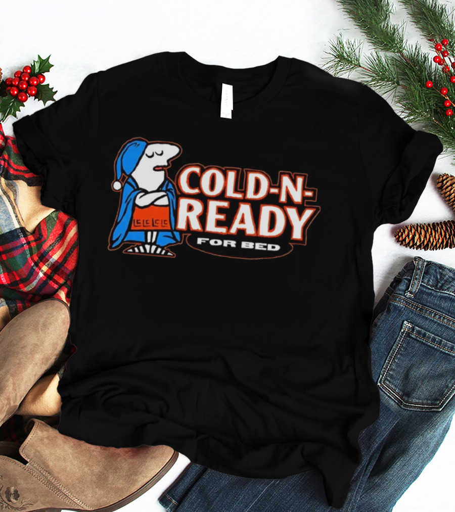 Cold N Ready For Bed Sleepy Cartoon Character In Blue Nightcap And Red Blanket T-Shirt