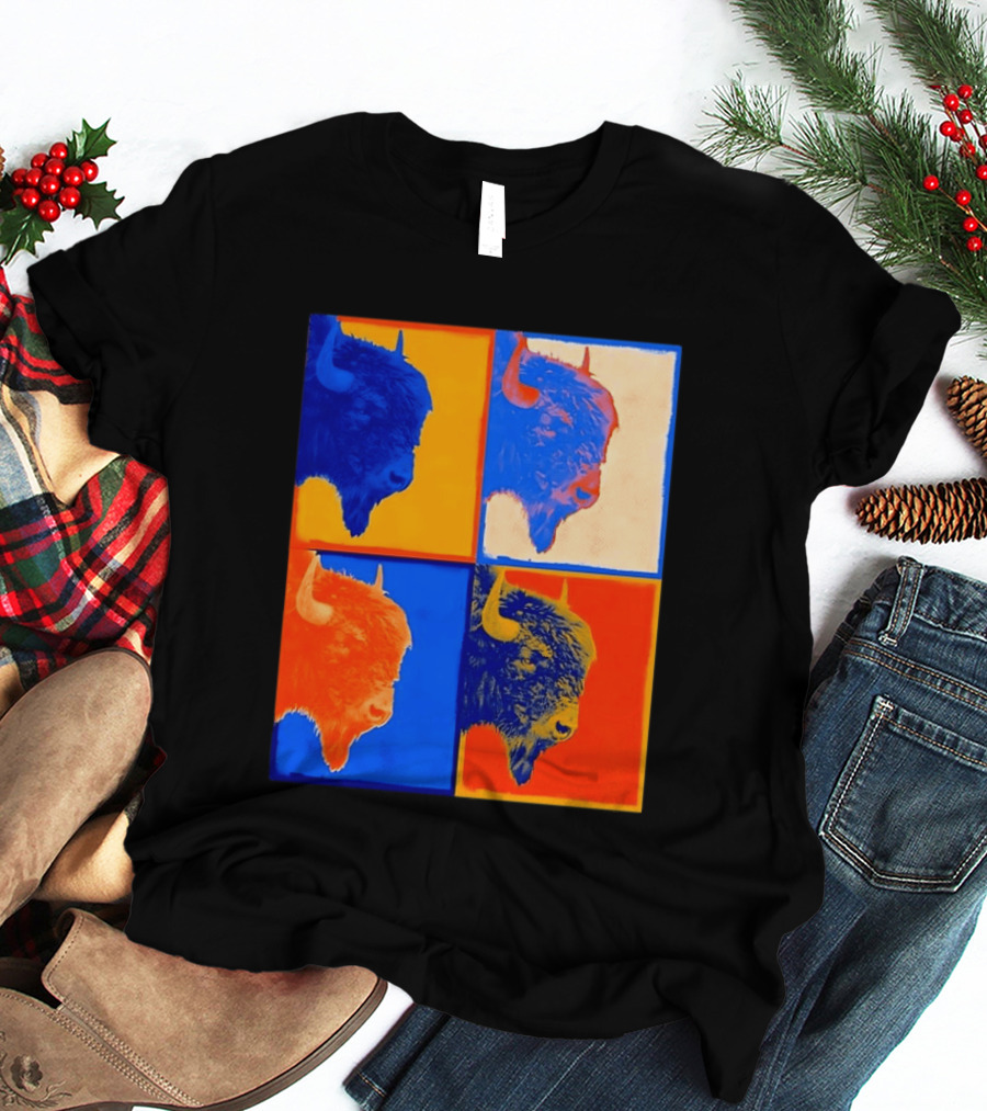 Colorful Pop Bison Grid Andy Warhol T-Shirt