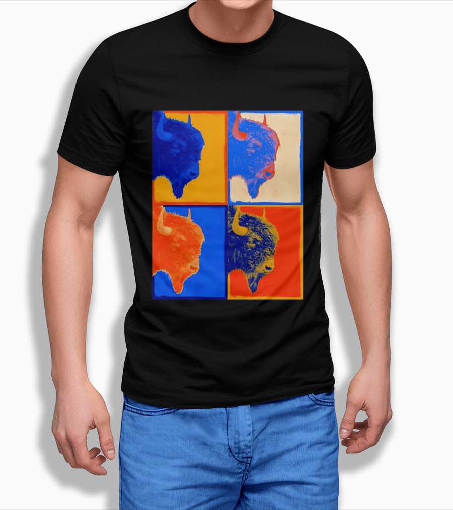 Colorful Pop Bison Grid Andy Warhol T-Shirt