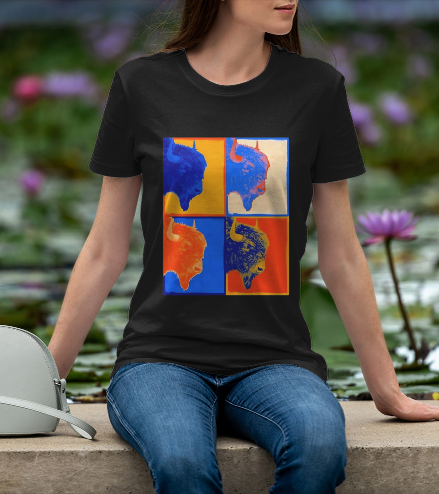 Colorful Pop Bison Grid Andy Warhol T-Shirt
