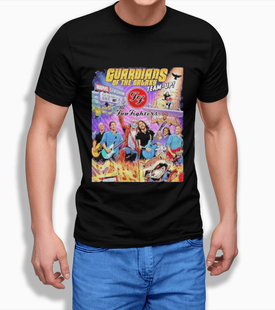 Guardians Of The Galaxy Team Up Foo Fighters Marvel Stadium Wayne Nichols T-Shirt