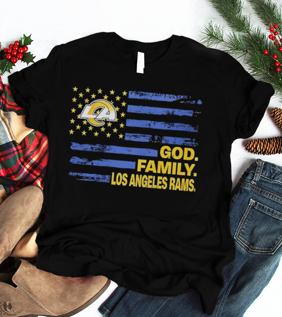 God Family Los Angeles Rams Distressed Flag Stars T-Shirt
