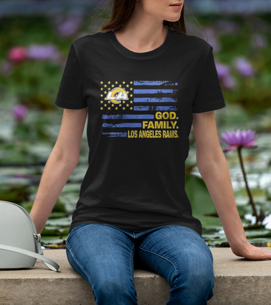 God Family Los Angeles Rams Distressed Flag Stars T-Shirt