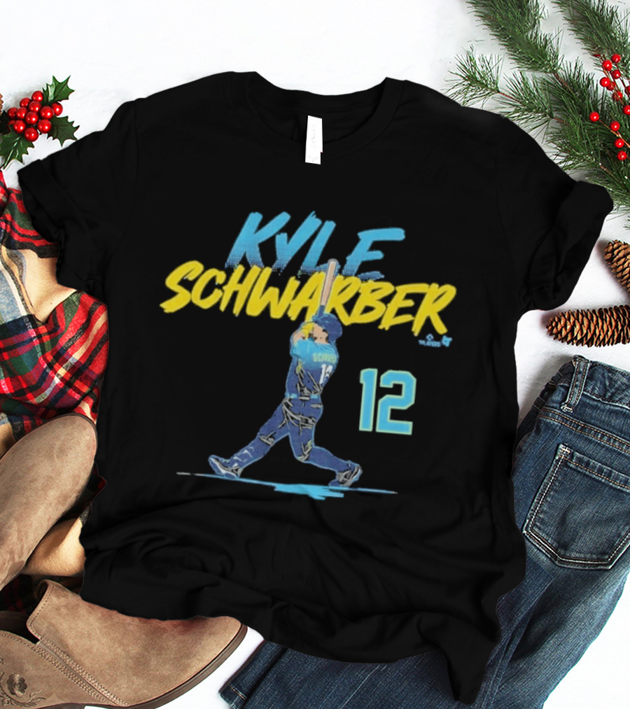 Kyle Schwarber Philly Slugger Swing 12 Blue Yellow Baseball Player Art Action T-Shirt