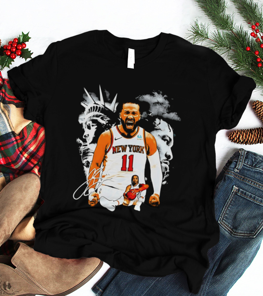 New York 11 Jalen Brunson Statue Of Liberty Basketball Player Image T-Shirt