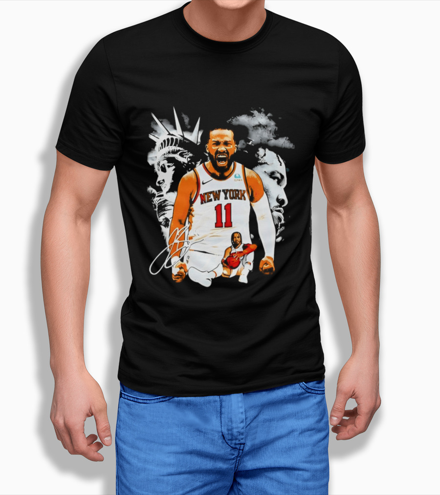 New York 11 Jalen Brunson Statue Of Liberty Basketball Player Image T-Shirt