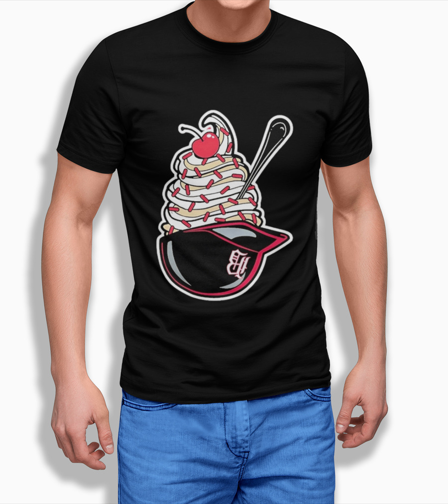 Birmingham Barons Ice Cream Helmet With Sprinkles And Cherry T-Shirt