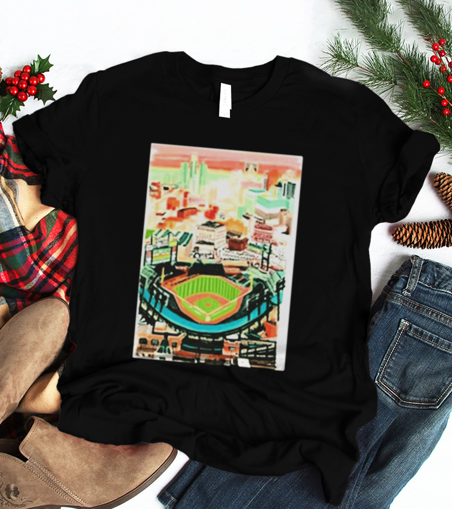 Comerica Park Detroit Skyline Baseball Art Sydney Finney T-Shirt