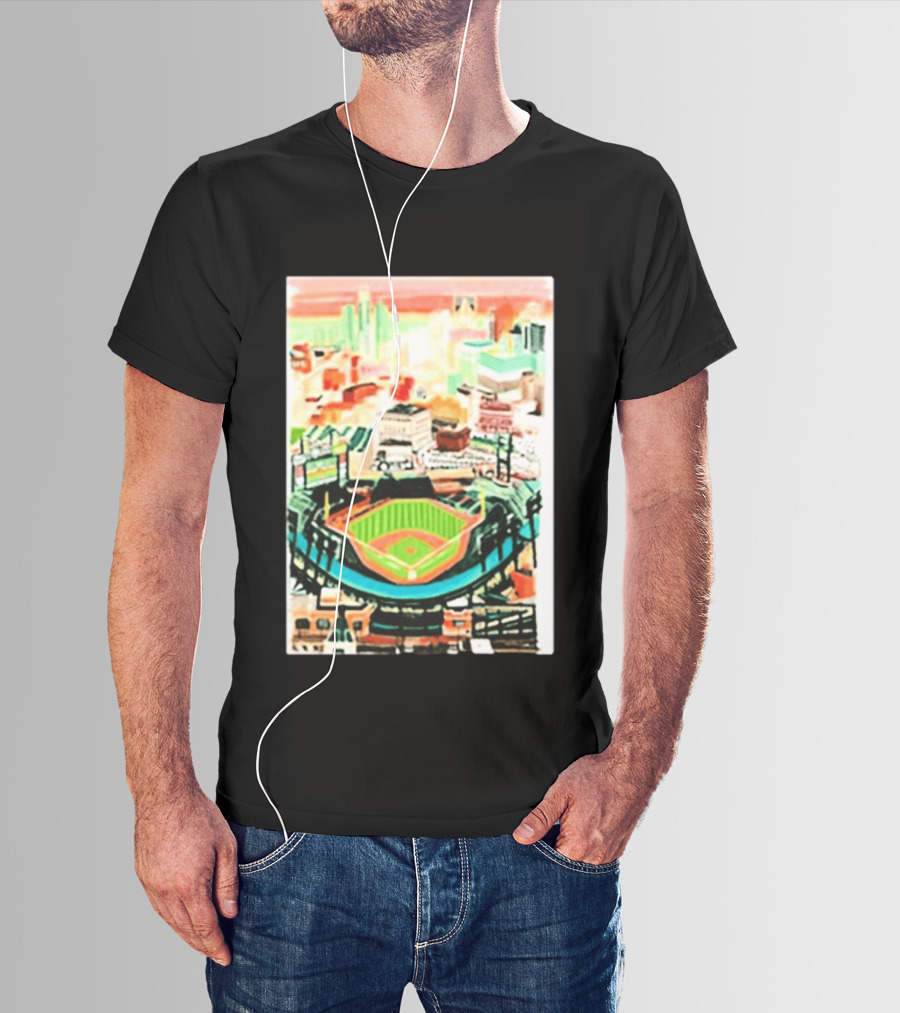 Comerica Park Detroit Skyline Baseball Art Sydney Finney T-Shirt