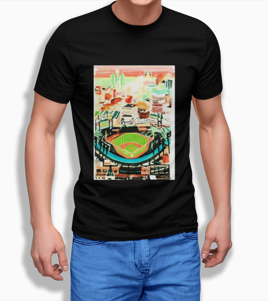 Comerica Park Detroit Skyline Baseball Art Sydney Finney T-Shirt