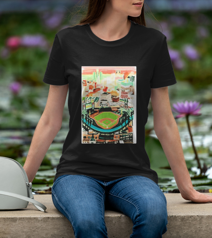 Comerica Park Detroit Skyline Baseball Art Sydney Finney T-Shirt