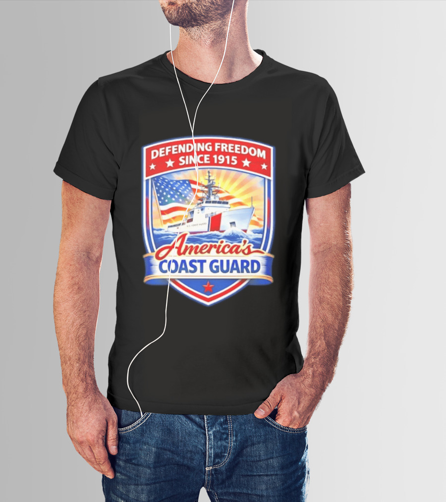 Defending Freedom Since 1915 America's Coast Guard US Flag Ship T-Shirt
