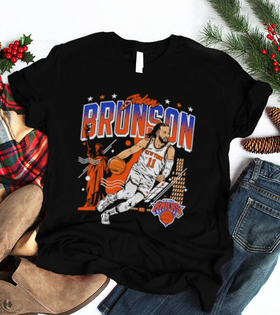 Jalen Brunson New York Knicks NBA Basketball Skyline Statue Of Liberty City Stars T-Shirt
