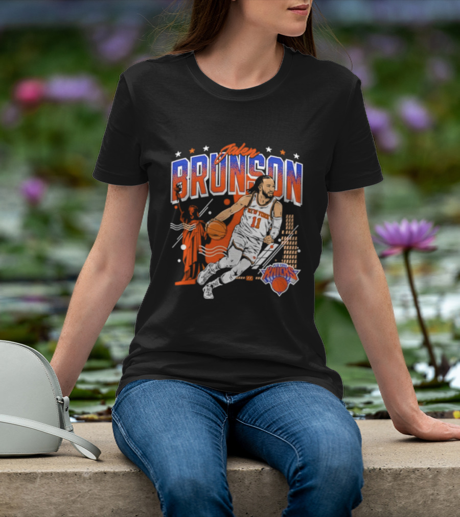 Jalen Brunson New York Knicks NBA Basketball Skyline Statue Of Liberty City Stars T-Shirt