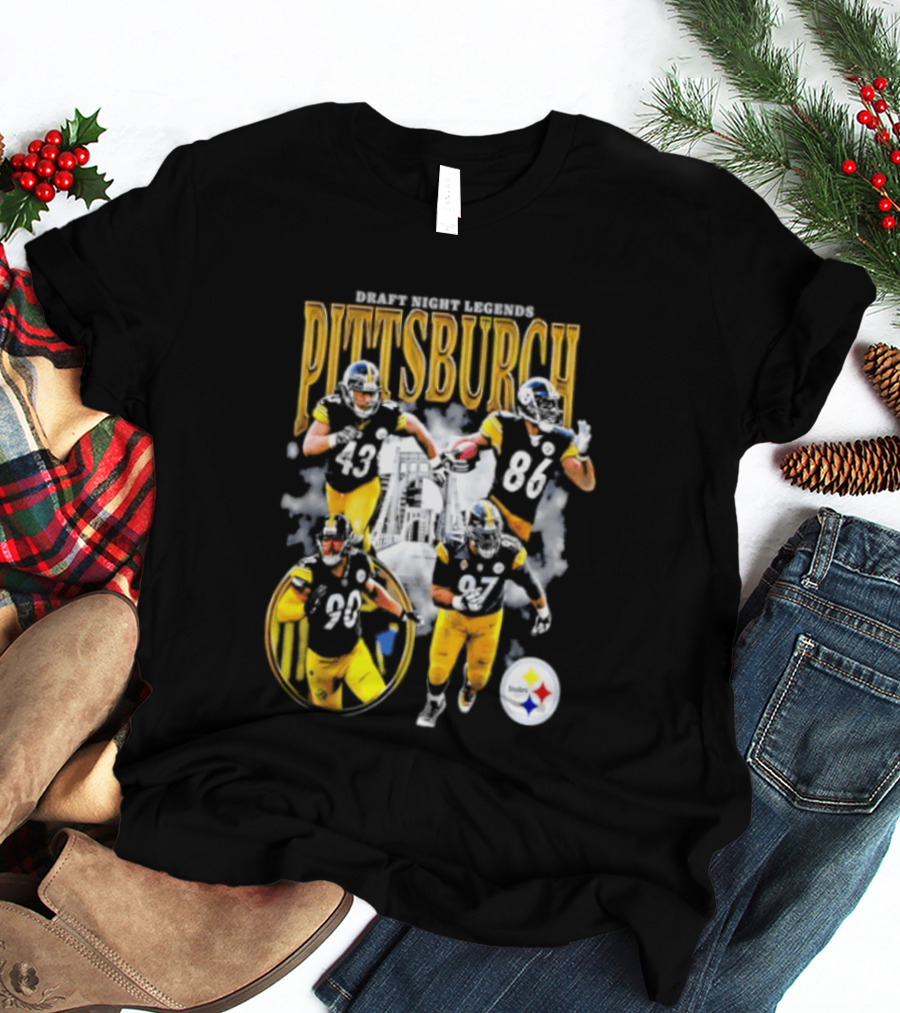 Pittsburgh Draft Night Legends Steelers Football Players And Iconic Trio T-Shirt