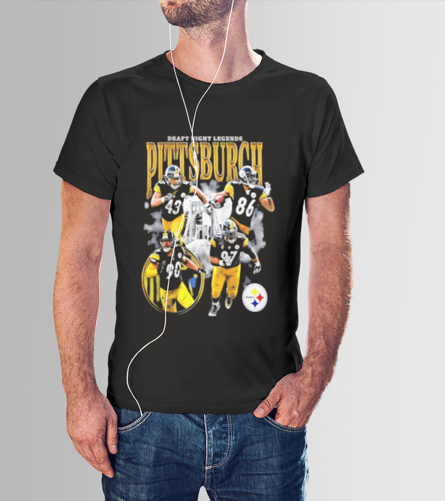 Pittsburgh Draft Night Legends Steelers Football Players And Iconic Trio T-Shirt