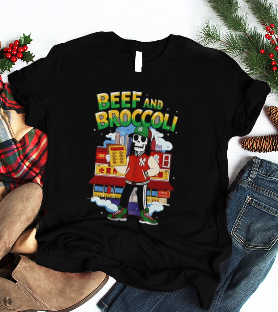 Beef And Broccoli Skeleton In NYC Street Food T-Shirt