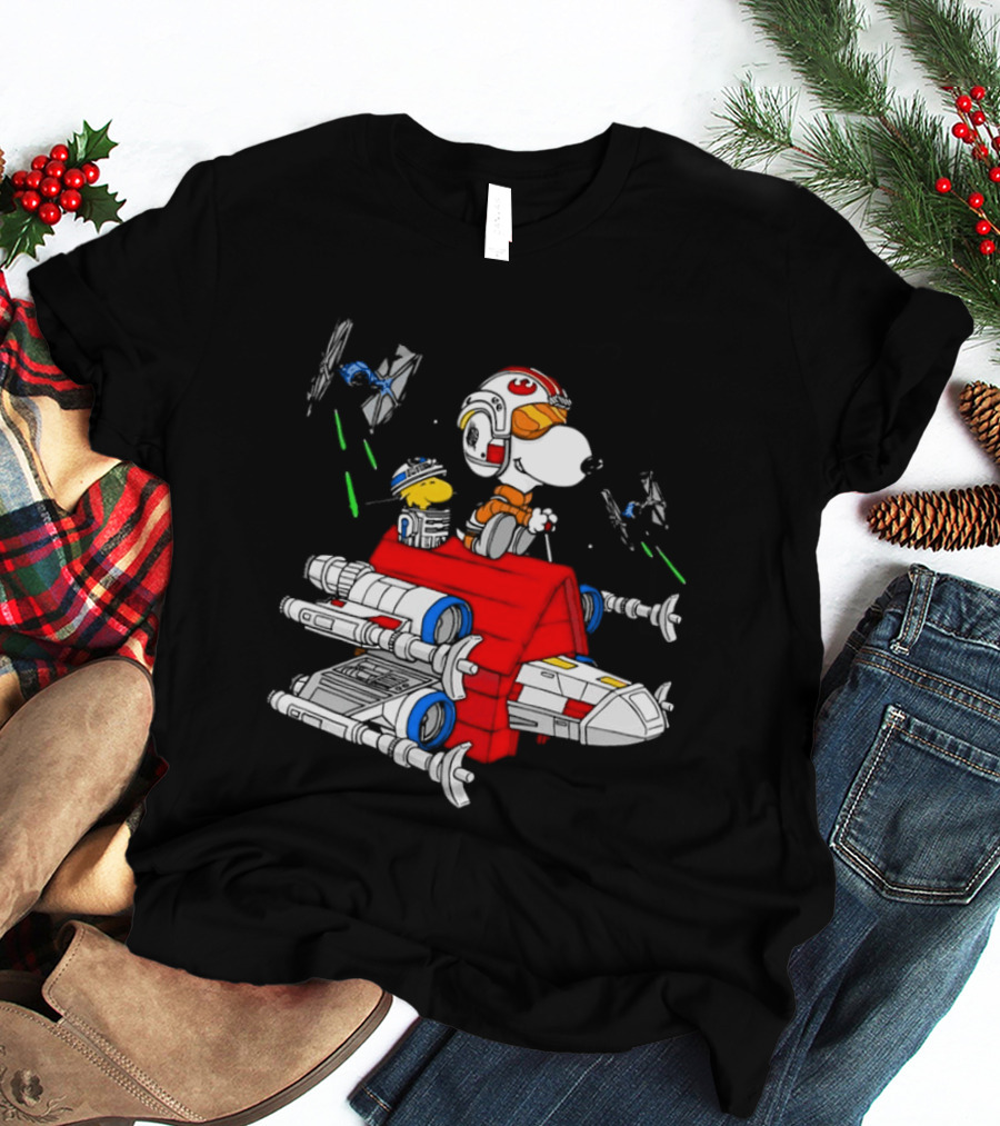 Snoopy X Wing Pilot Woodstock R2 D2 Star Wars Peanuts T-Shirt