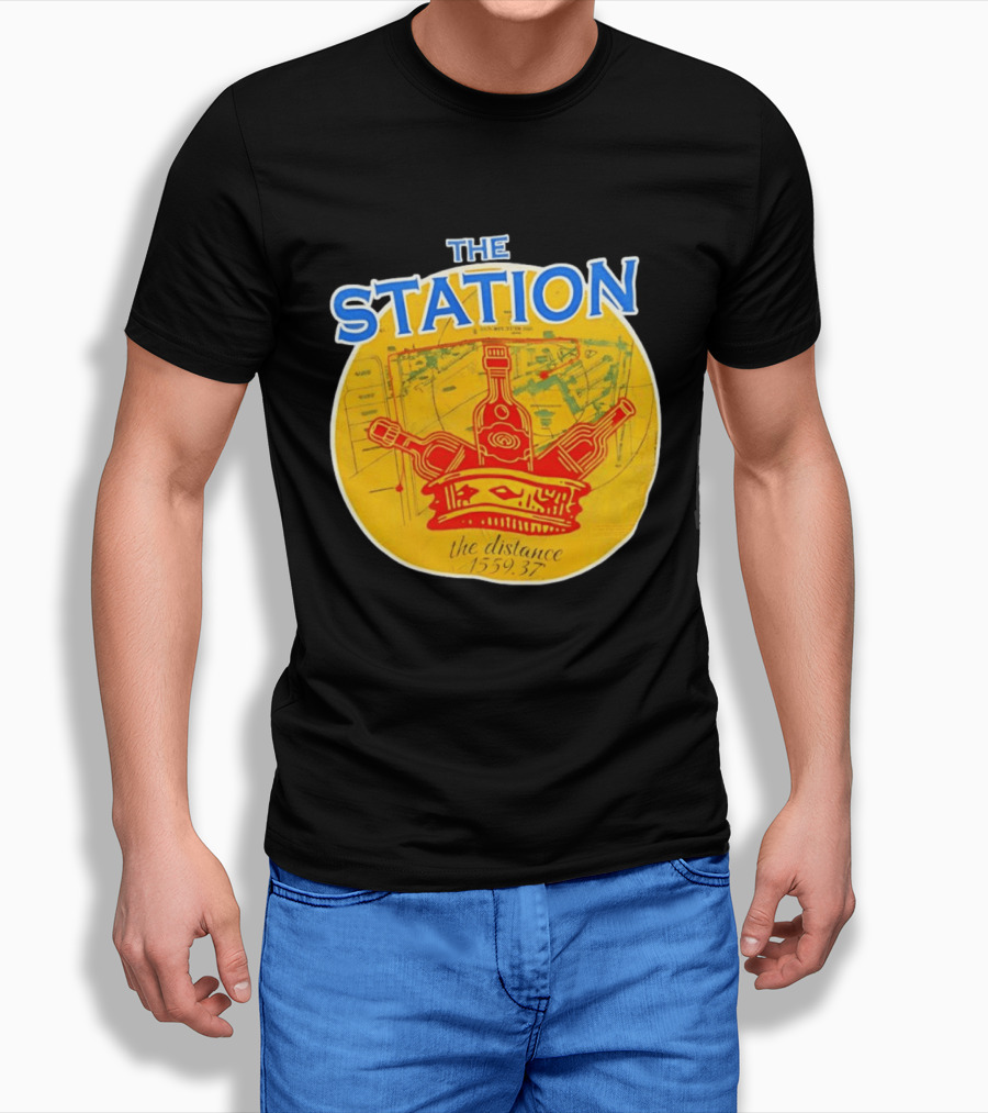 The Station The Distance 1559.37 Map And Bottles T-Shirt
