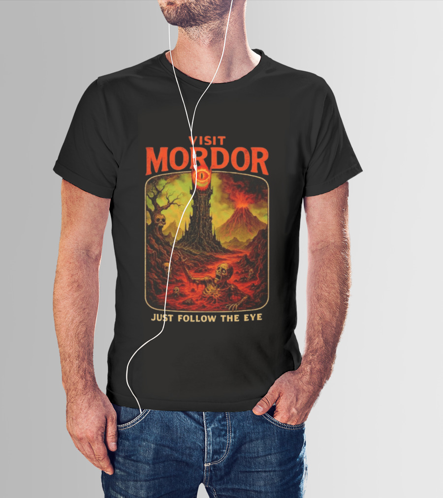 Visit Mordor Just Follow The Eye Tower And Volcano Adventure T-Shirt