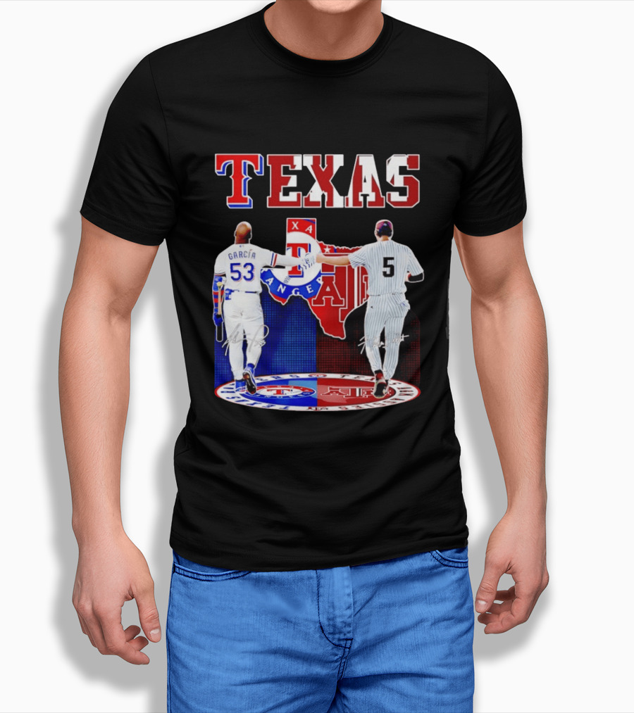Texas Rangers Adolis Garcia And Texas A&M Aggies Hunter Schott Split Map T-Shirt